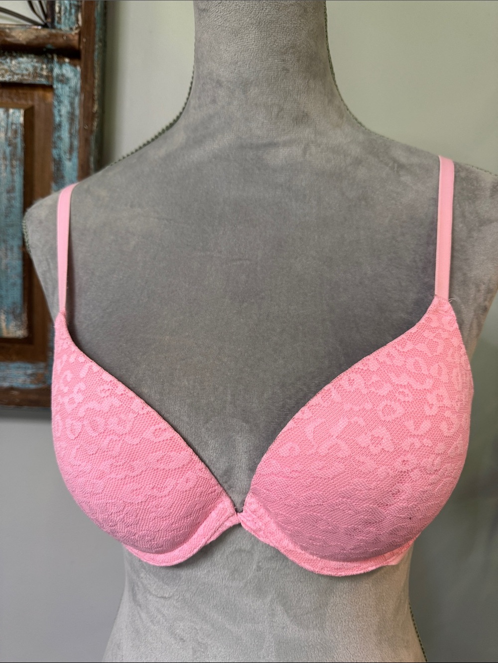 PINK Victoria's Secret Pink Lace Plunge Push-Up Bra